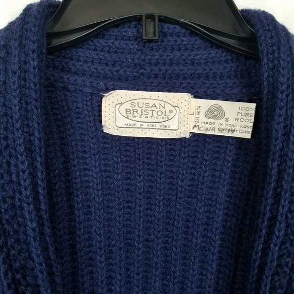 Vintage | Susan Bristol 100% Wool Cardigan Ribbed Knit Blue - Picture 5 of 16